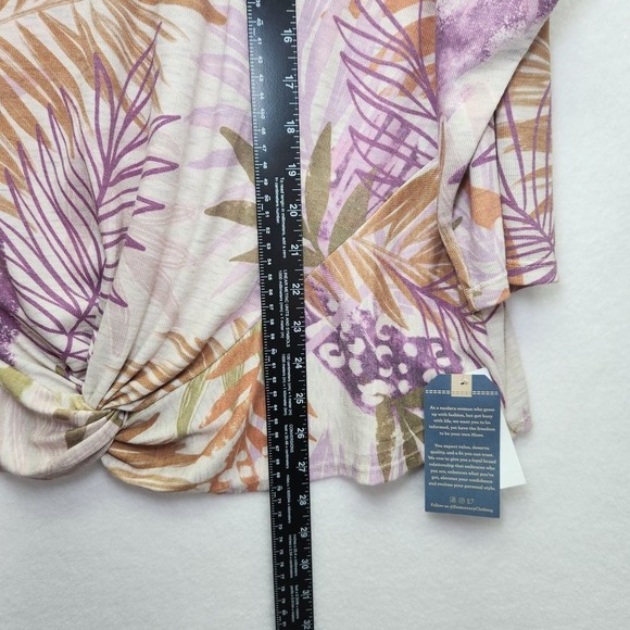 Democracy Top Womens 1X Tropical Palm Leaf 3/4 Sleeve Knit Twist Front Plus Size - Picture 9 of 10